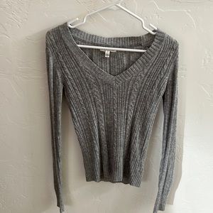 Grey, cable knit, lightweight, sweater